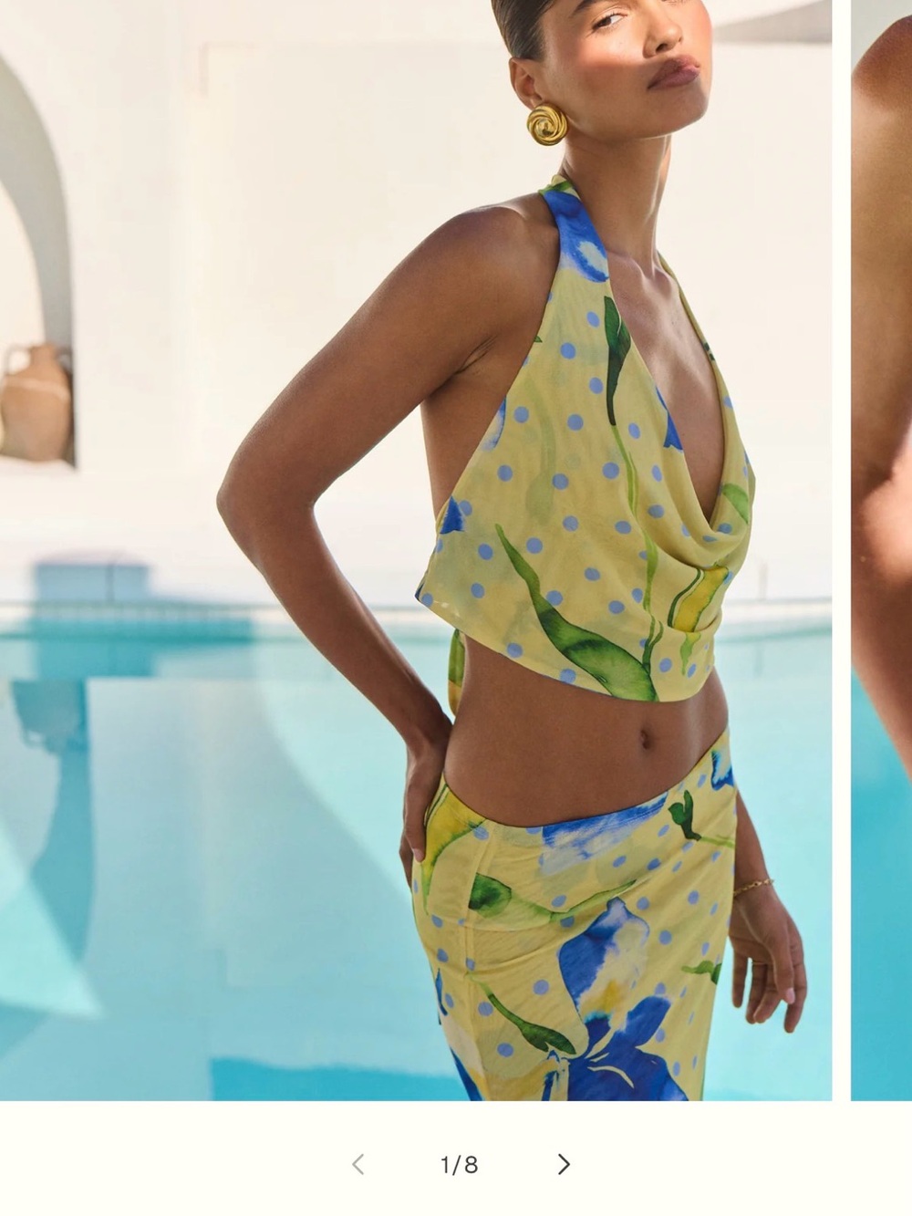 RESA Lime Green & Blue Floral Halter  Top
